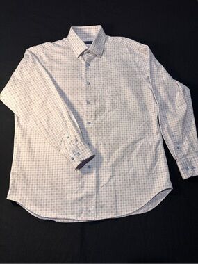 David Donahue Dress Shirt Mens 16.5 34/35 Blue Purple Check 100% Cotton